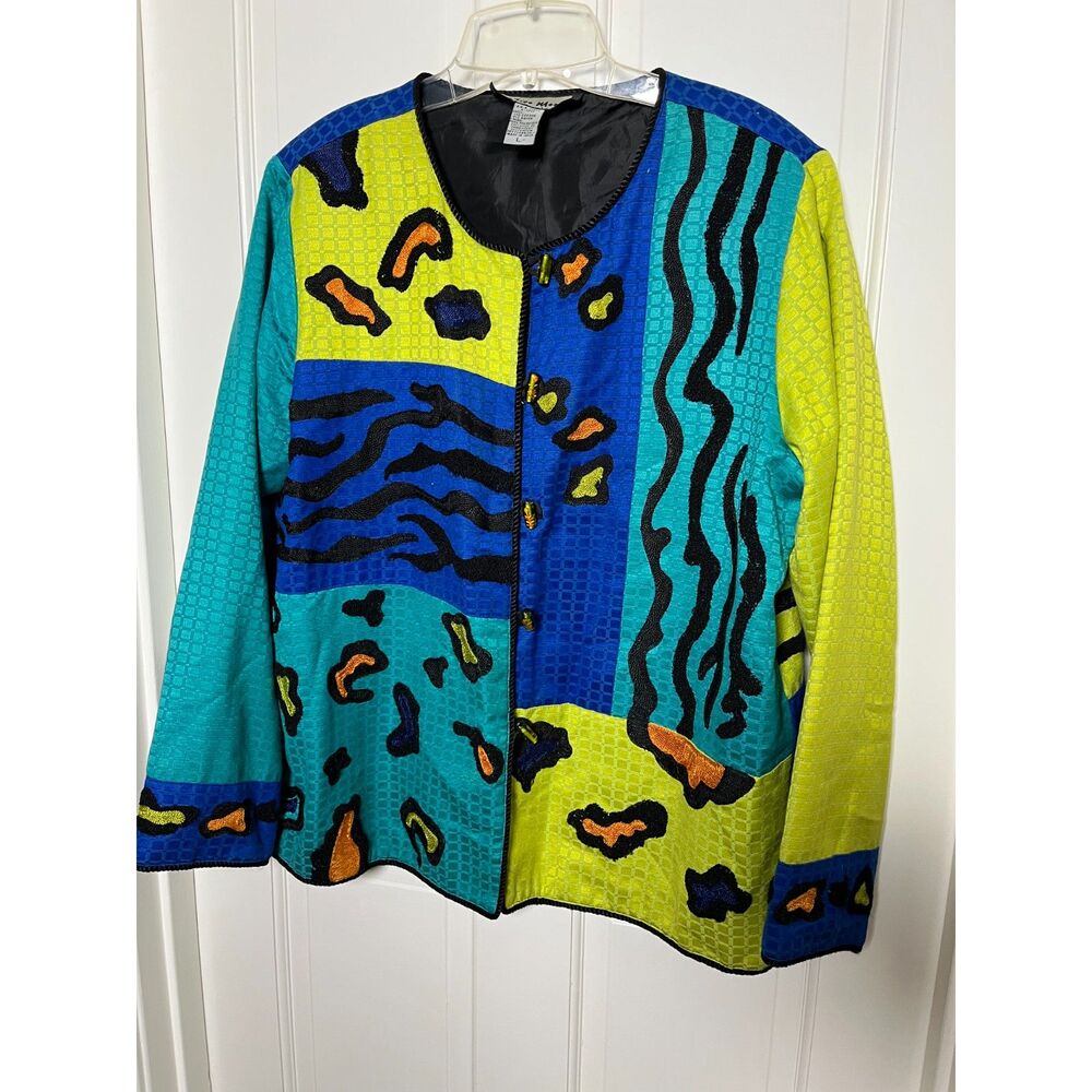 Vintage Indigo Moon Y2K Embroidered Art to Wear Jacket Colorblock L